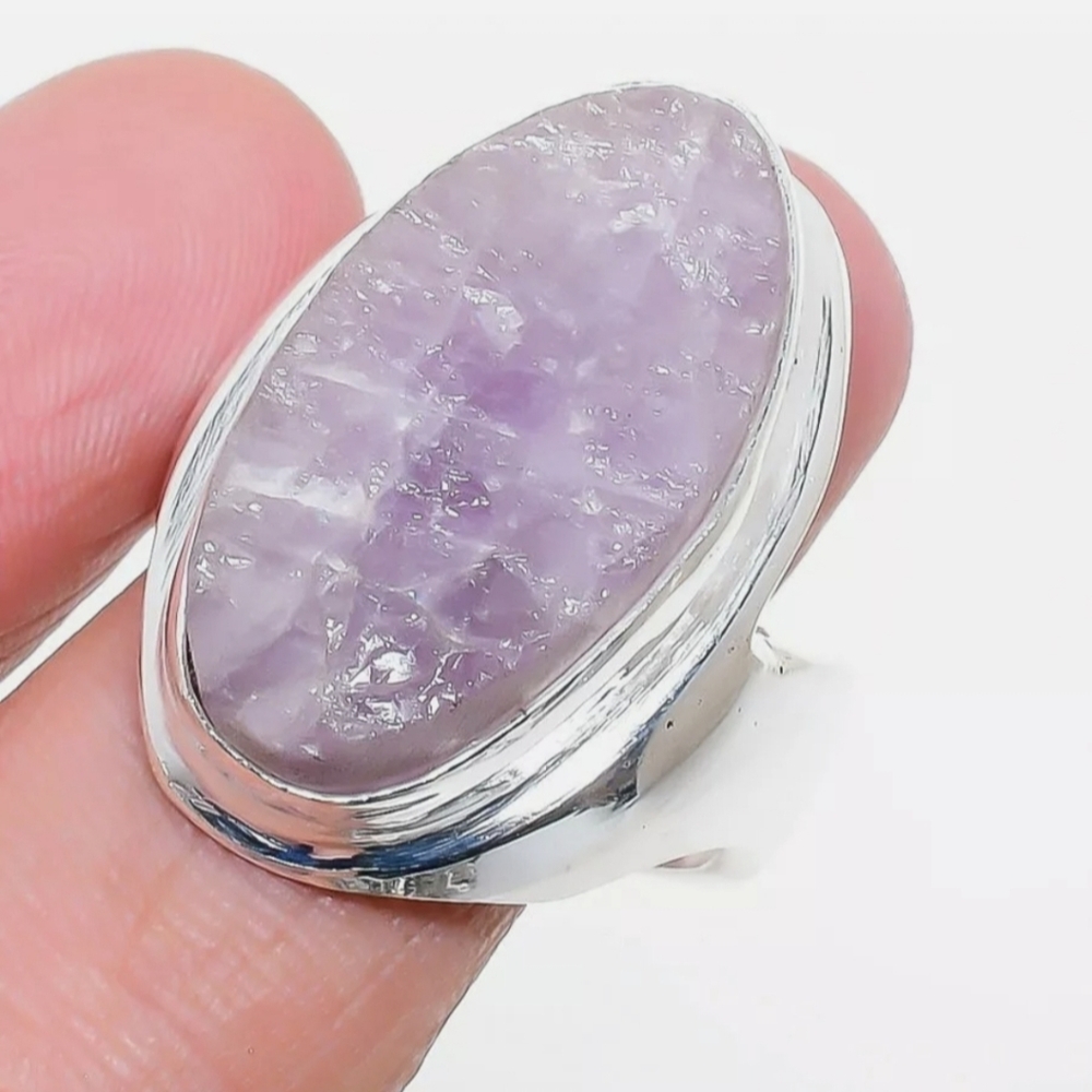 New Men's Rough Amethyst 925 Silver Ring.